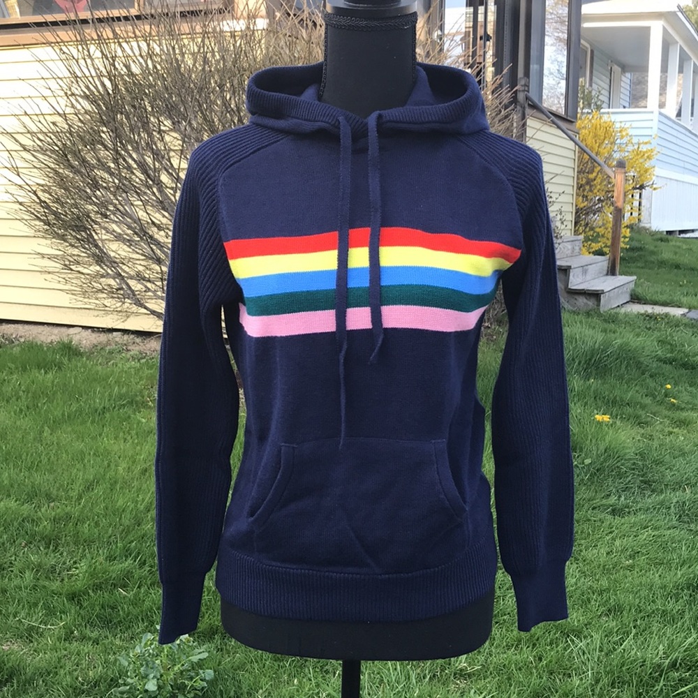 Style & Co Rainbow Stripe Knit Kangaroo Pocket Hoodie Sweater, Small, Fit=Medium - Picture 5 of 14